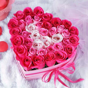 Box Of Pink Roses Heart Shape