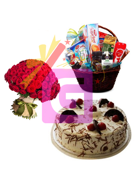 5 Start Hotel Cake , Large Bouqet With Basket Send 5 Start Hotel Cake , Large Bouqet With Basket