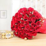 50 Red Roses With 16 pcs Frerro