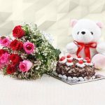 Cake With Teddy And Bouqet | Giftinday