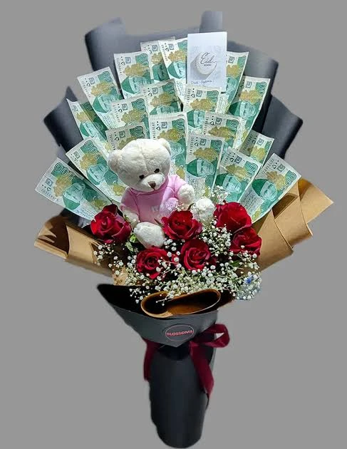 Cash Bouquet with Teddy Roses Send Cash Bouquet with Teddy Roses