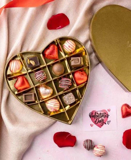 Gold-Heart-Box-Lals-Chocolate- Send Gold Heart Box Lals Chocolate
