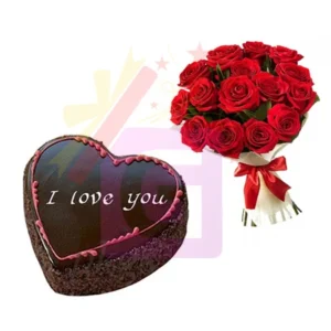 Send Heart Cake With Roses