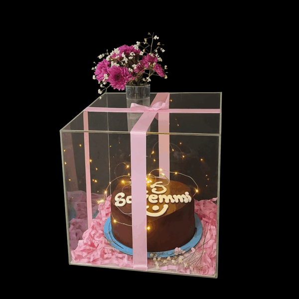 Cake With Acrylic Box For Girl