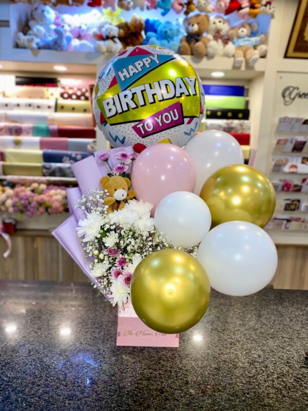 Birthday Box flowers and Balloons Birthday Box flowers and Balloons