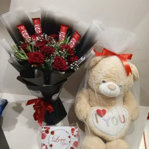 Send Bouquet With 3 Feet Teddy bear