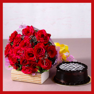2 Dozen roses with Chocolate Cake
