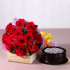 Send 2 Dozen roses with Chocolate Cake