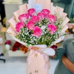 10 imported red roses pink