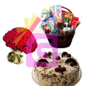 Send 5 Start Hotel Cake , Large Bouqet With Basket