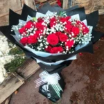 Send Product Info : 50 red roses with gipso Special Packing