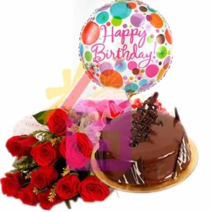 Send Cake with balloon and rosesa