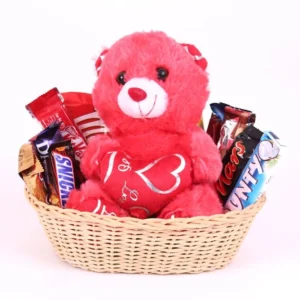 Send Chocolate and Teddy In Basket Giftinday