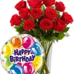 Send Product Info : 10 Imported Roses in Vase 1 Birthday Balloon