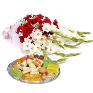 Send Mix Flower Bouqet With Mithai