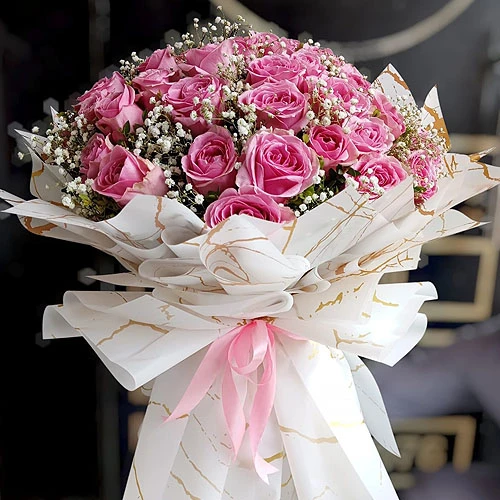 50 imported pink roses with gipso 50 Imported Pink Roses Bouquet - Image 1