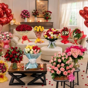 Romantic Rose Paradise with 20 Heart Balloons