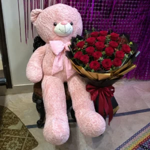 Giant Teddy Bear with 20 Imported Roses