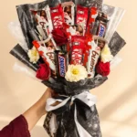 Sweet Noir chocolate bouquet with Kinder Bueno KitKat Snickers roses and daisies