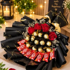 Chocolate Rose Bouquet with KitKat, Ferrero Rocher and red roses