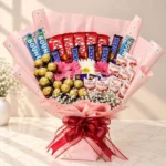 Chocolate flower bouquet with Raffaello, Ferrero Rocher, KitKat and fresh daisies
