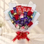 Flower chocolate bouquet with Dairy Milk, Ferrero Rocher, Bounty, KitKat and roses